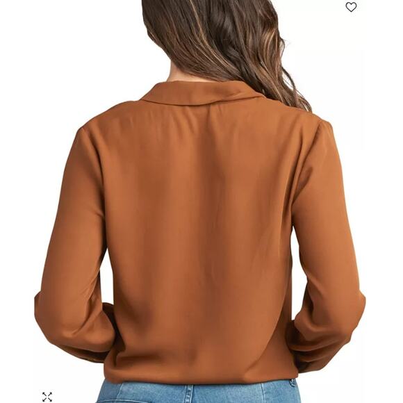 NEW BCX Retro Brown Tie Front Blouse SZ Large 70's Chiffon Boho Neutral Top NWT - Picture 2 of 11